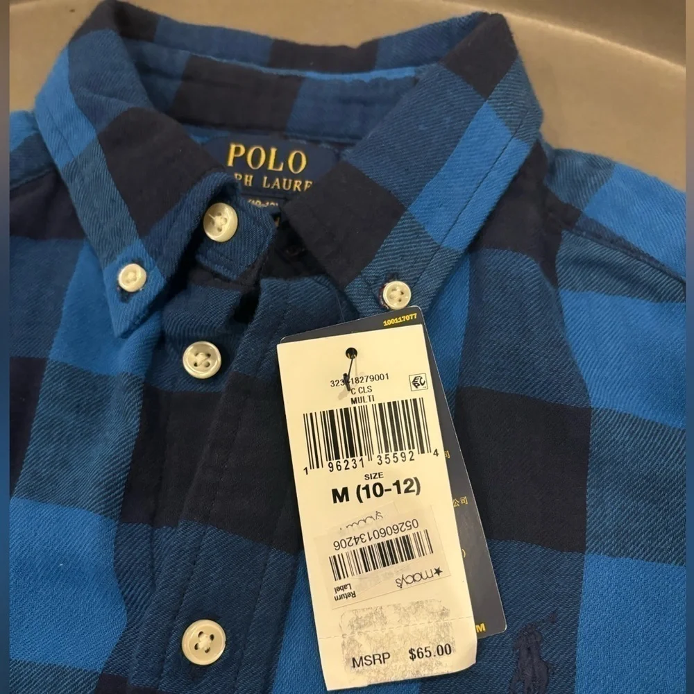 Ralph Lauren Polo NEW Pony-embroidered Blue Plaid Button Down Size M (10/12) - Picture 4 of 10